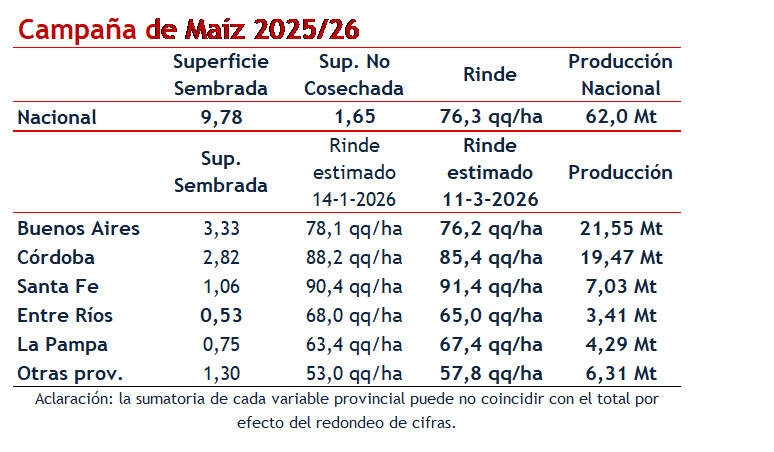 Maíz, Campaña 2025/26